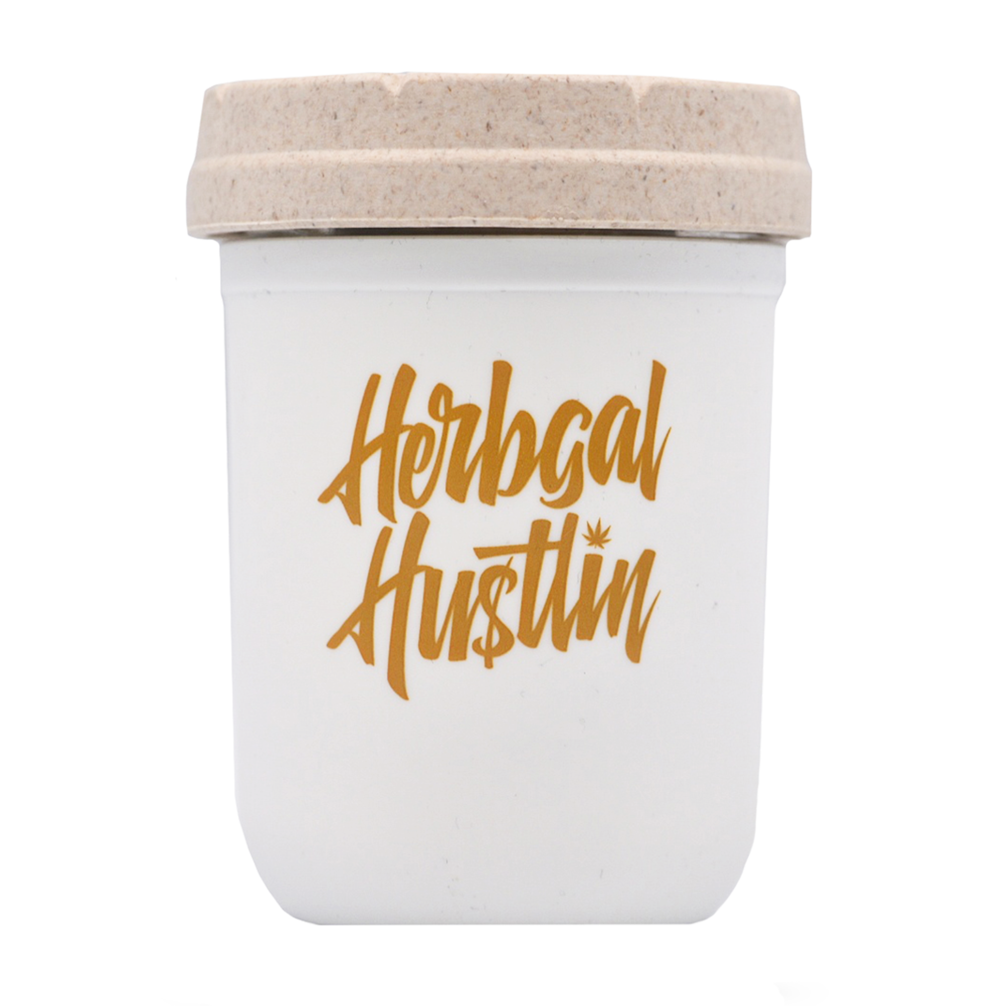 Herbgal Hustlin 8oz Re-Stash Jar - White/Gold - Boveda Pack Included